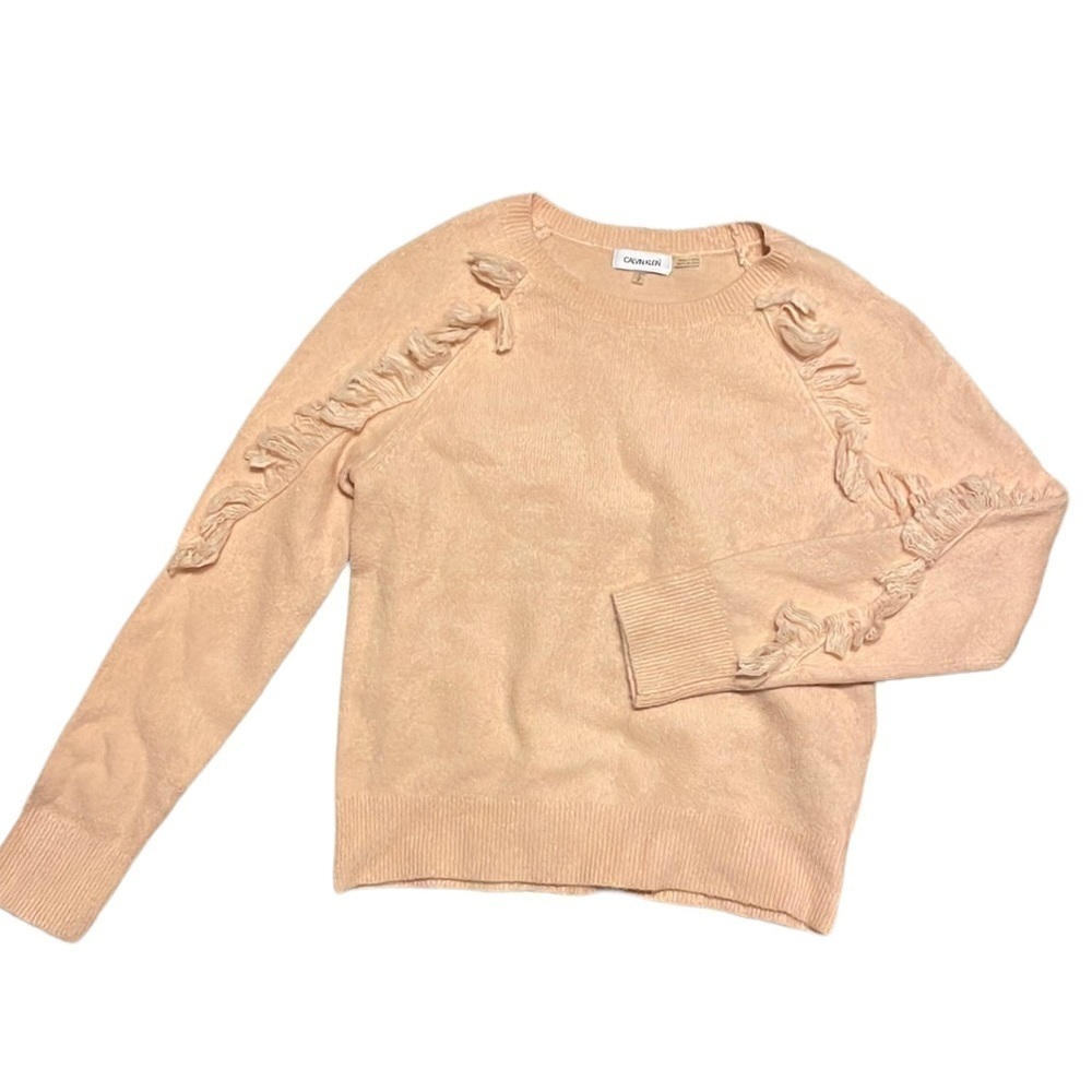 CALVIN Klein Light Pink Long Sleeve Tassel Sweater Size Small